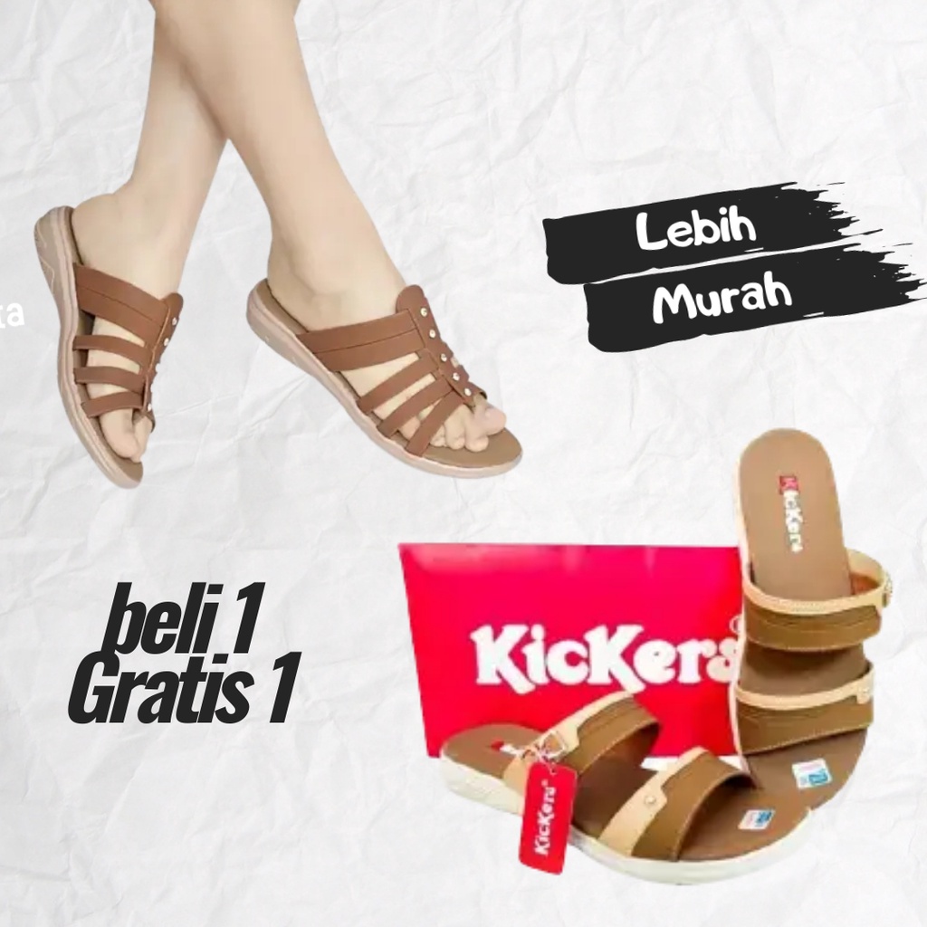 Invincible Sandal Slop Wanita Flat Teplek Terbaru Kkinian Sendal Selop Perempuan Slip Cewek Slide Ibu Pesta Kondangan-8