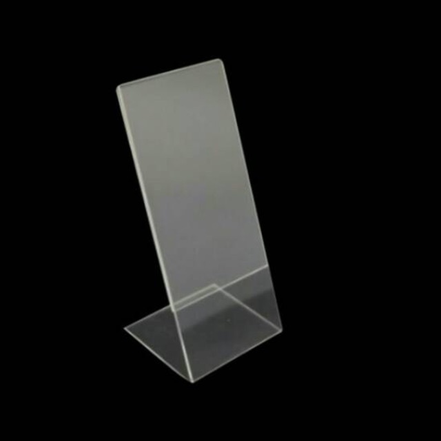 

Acrylic / akrilik tent card selipan kertas brosur L T 12x P 5 cm