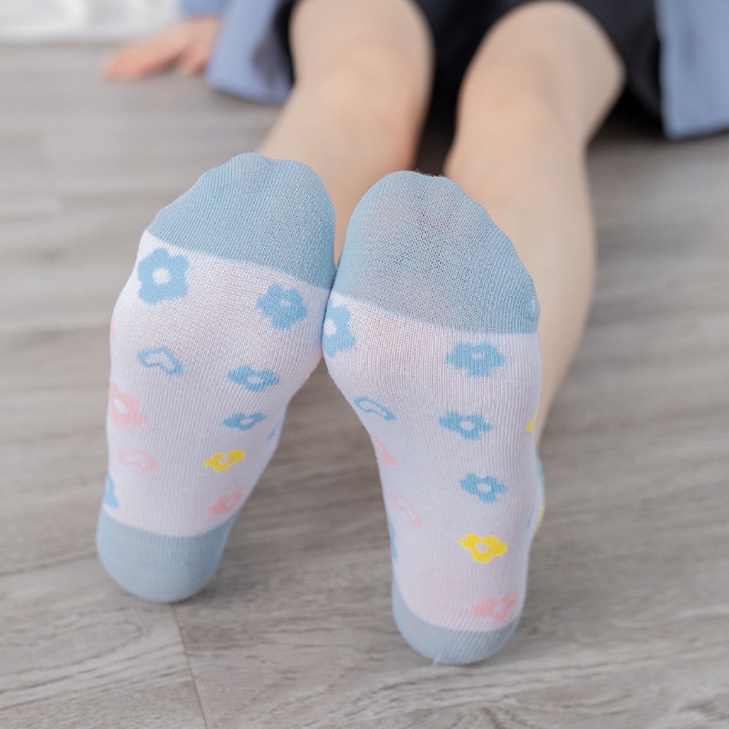 MURMURE.ID | KAOS KAKI WANITA MOTIF BUNGA BIRU FASHION KOREA WOMEN SOCK IMPORT MURAH CS056-4