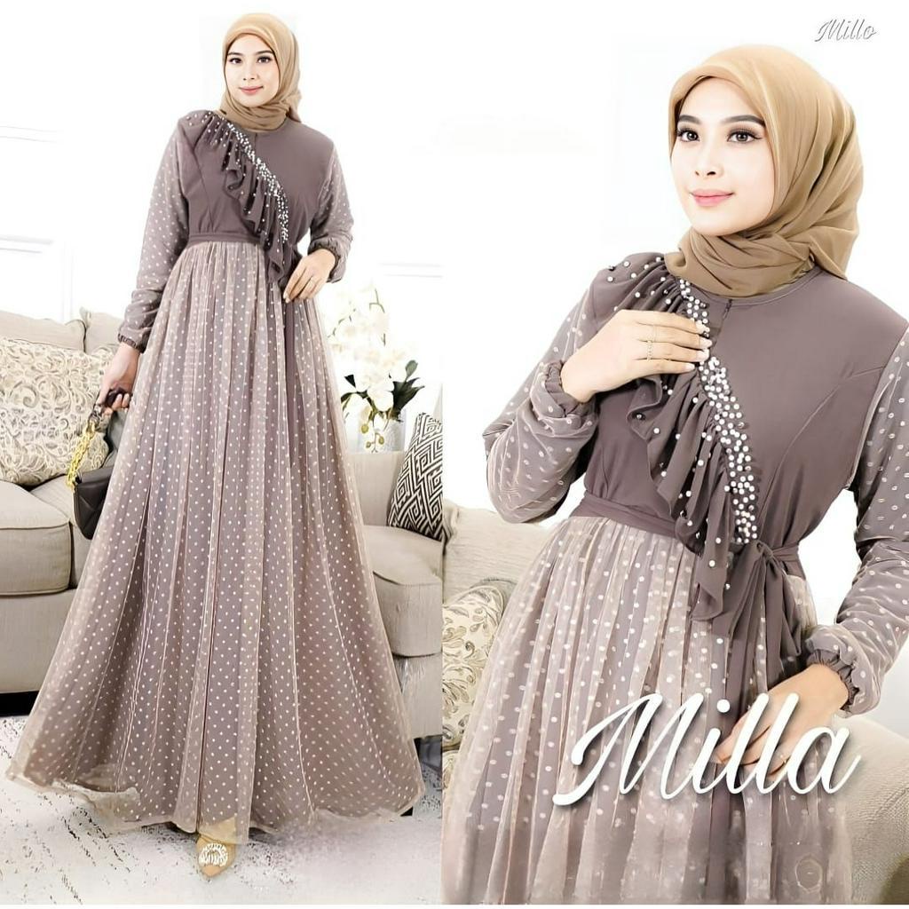 GAMIS WANITA TERBARU MILA MAXY BAHAN CERUTY BABYDOLL APLIKASI TILE DOTT APLIKASI MUTIARA DAN FULL PURING LD 100 - 120 CM UKURAN M L XL XXL GAMIS SAGE GREEN MUSLIM MODERN MAXY DRESS JUMBO WANITA KEKINIAN DRESS SAGE BRIDESMAID