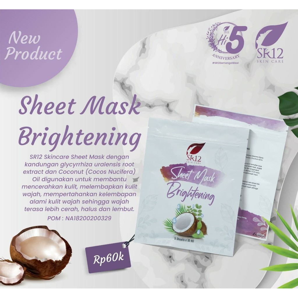 SR12 SHEET MASK BRIGHTENING Mencerahkan Kulit Wajah SR12 SHEET MASK ACNE Merawat Kulit Berjerawat