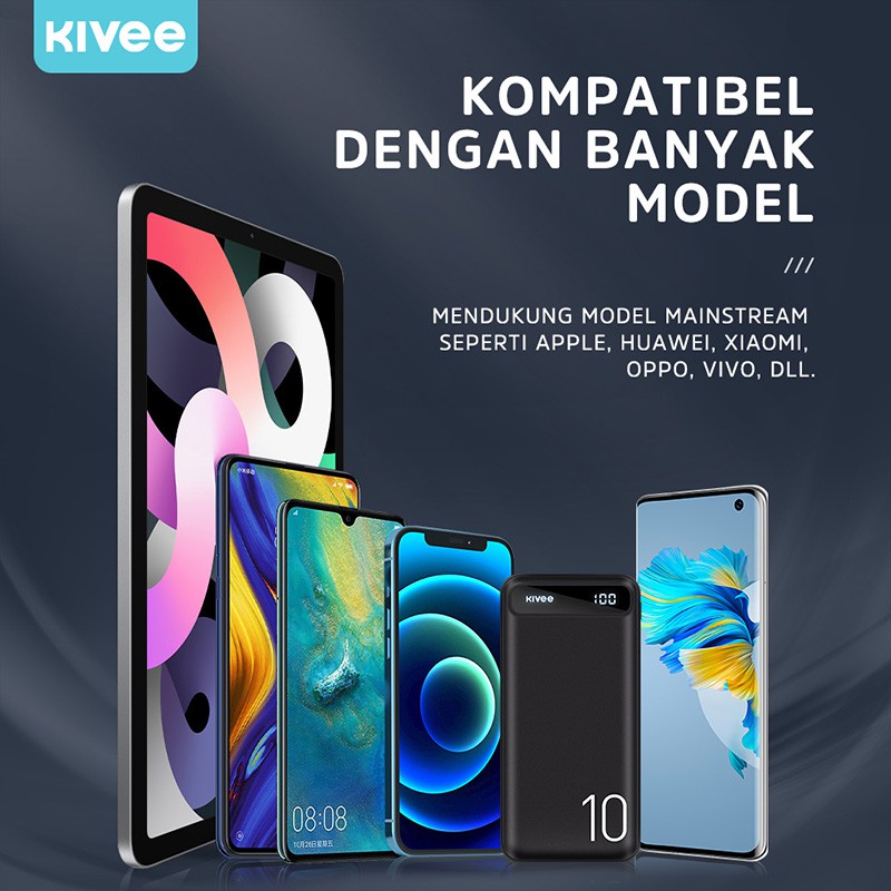 KIVEE powerbank mini murah 10000 mAh Type C ultra-thin model tipis power bank fast charging LED original dual usb xiaomi Iphone Garansi 1 tahun-8