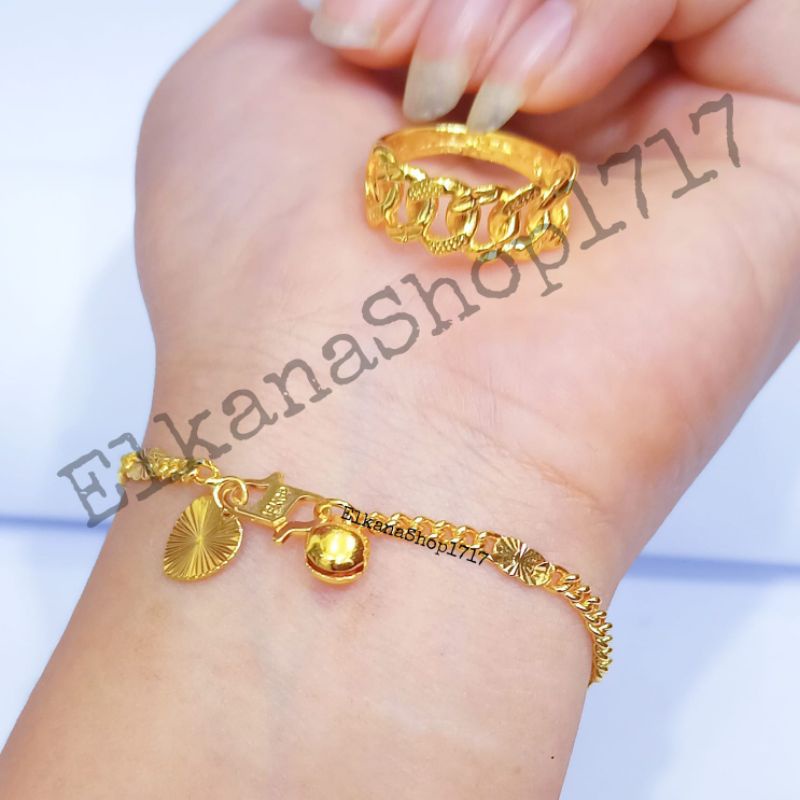 SET GELANG+CINCIN RANTAI SP PERHIASAN WANITA KOREA ANTI KARAT