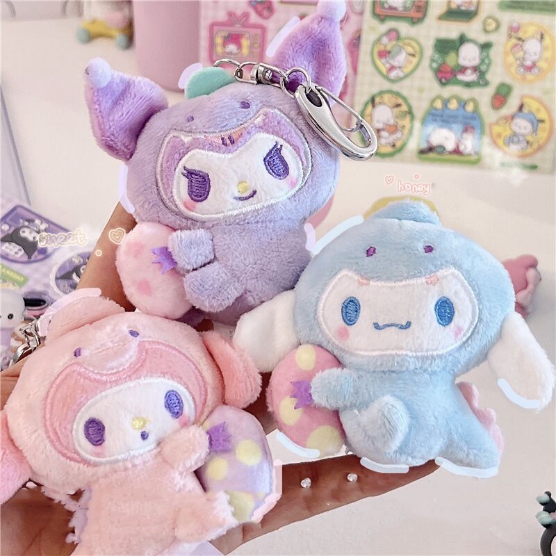 Gantungan Kunci Boneka Sanrio Cinnamoroll Melody Kuromi Plush Keychain Cartoon Cute Doll Pendant Gift