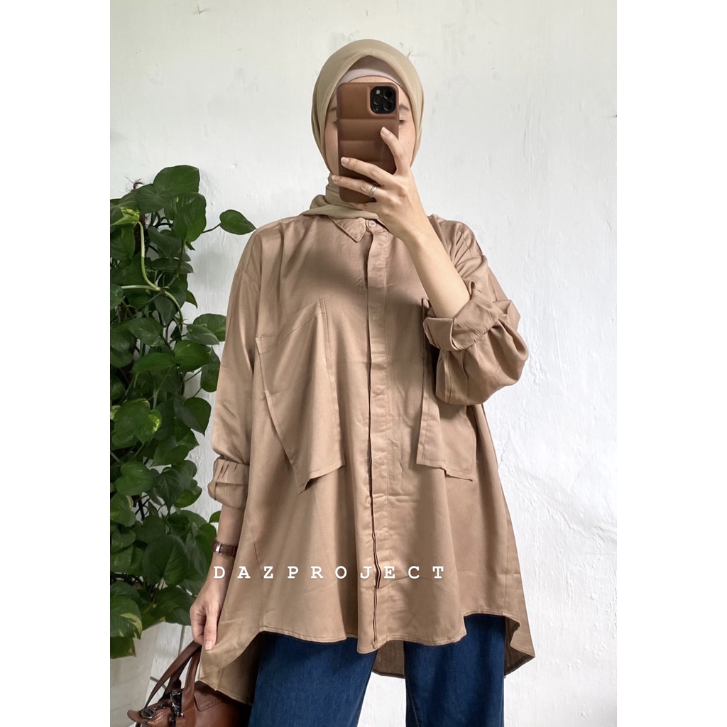 Pocket Rayon Paula Shirt Kemeja Oversized Polos Kemeja Katun Rayon Polos Pocket Rayon Oversized by DAZPROJECT