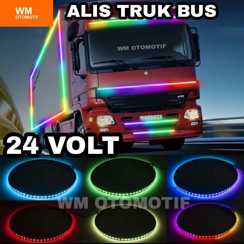 Lampu LED Alis DRL 24 Volt 120 cm 150 cm Truk Bus Canter Fuso Tronton Senja RGB Strip Bagasi Sein Running Sen Rem Mundur 24 V Truck Bis Motor Mobil 5 2 Mode Depan Utama Fleksibel 2 Aki Slim