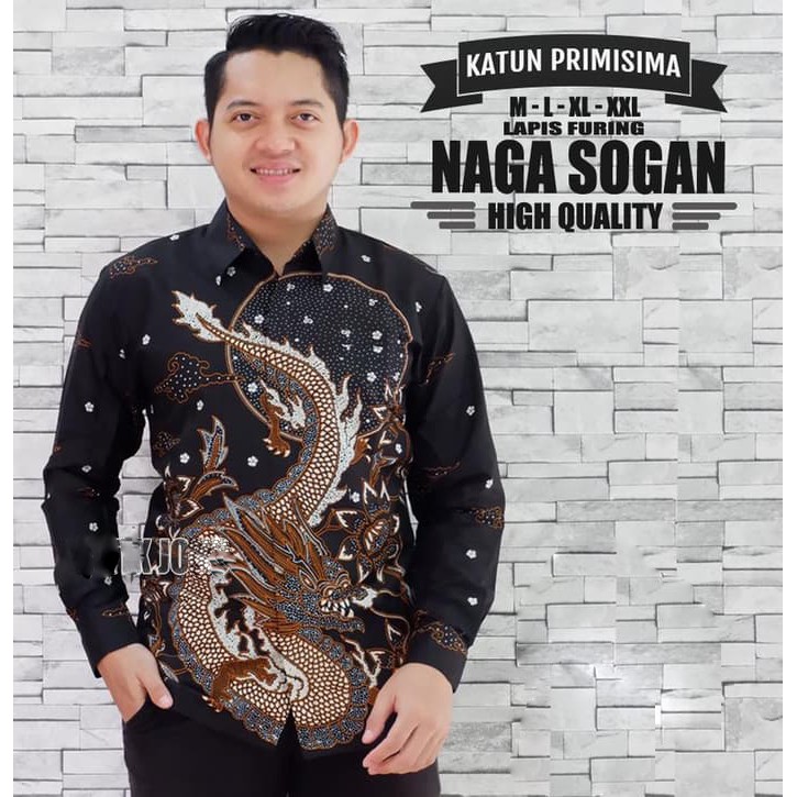 Atasan Kemeja Baju Batik Pria Lengan Panjang Premium Modern Motif NAGA SOGAN LAPIS FURING