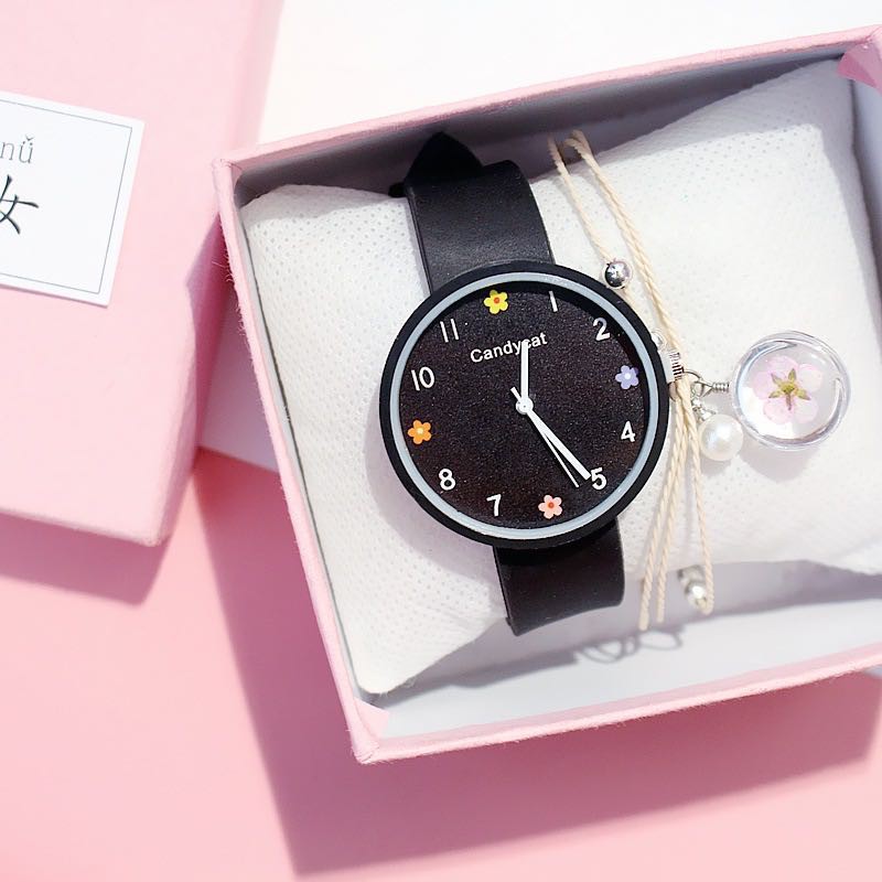 Jam Tangan Wanita Harajuku Bunga Korean Simple Casual / Jam Tangan CandyCat Bunga Gaya Korea Wanita