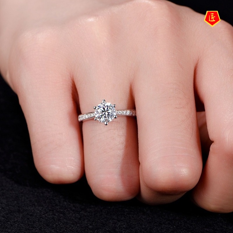 [Ready Stock]Moissanite Six-Claw Crown Open Ring