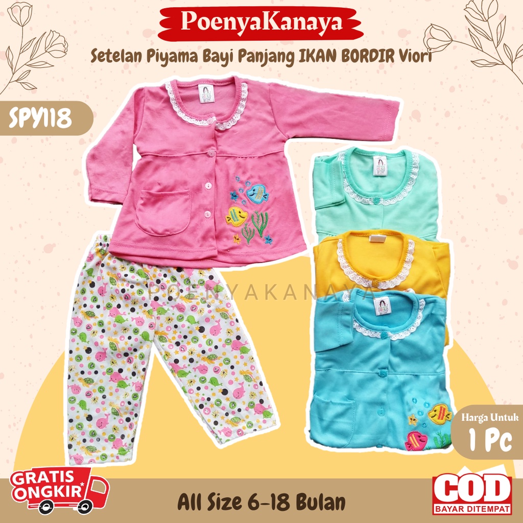 Setelan Baju Bayi Piyama Bayi Panjang Perempuan IKAN BORDIR Yeiko 6-18 Bulan SPY118