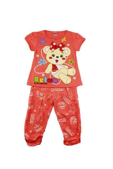 SETELAN FASHION ANAK PEREMPUAN DONUT RELAX BEAR 2-6 tahun (sr.A67) LENGAN PENDEK CELANA PANJANG