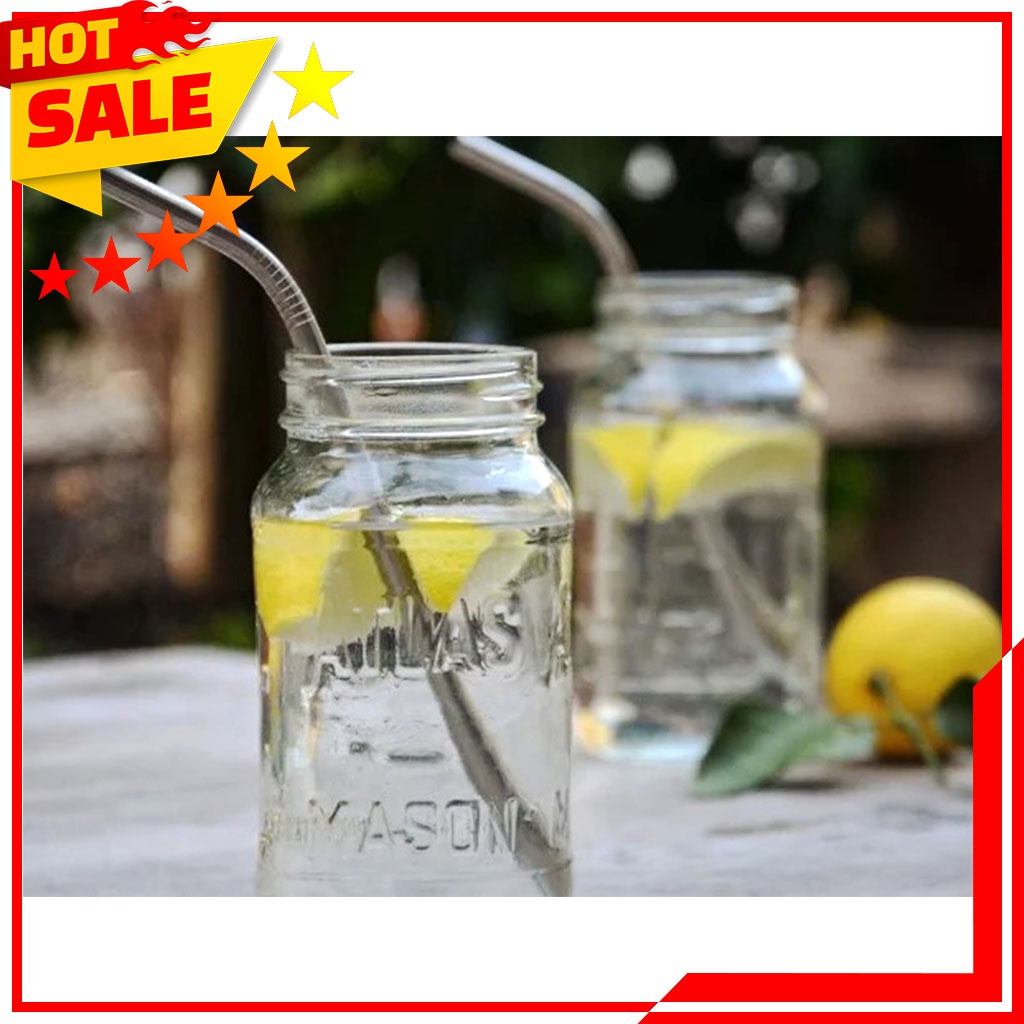 Paket 5 PCS Hemat Sedotan Stainless Steel Lengkung Ramah Lingkungan - Reusable Straw Sedotan Stainless Melengkung 5 Pcs