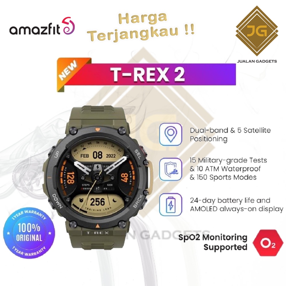 Amazfit T-Rex 2 Smartwatch Trex 2 Military Grade 5 Satellite Navigation - Garansi Resmi