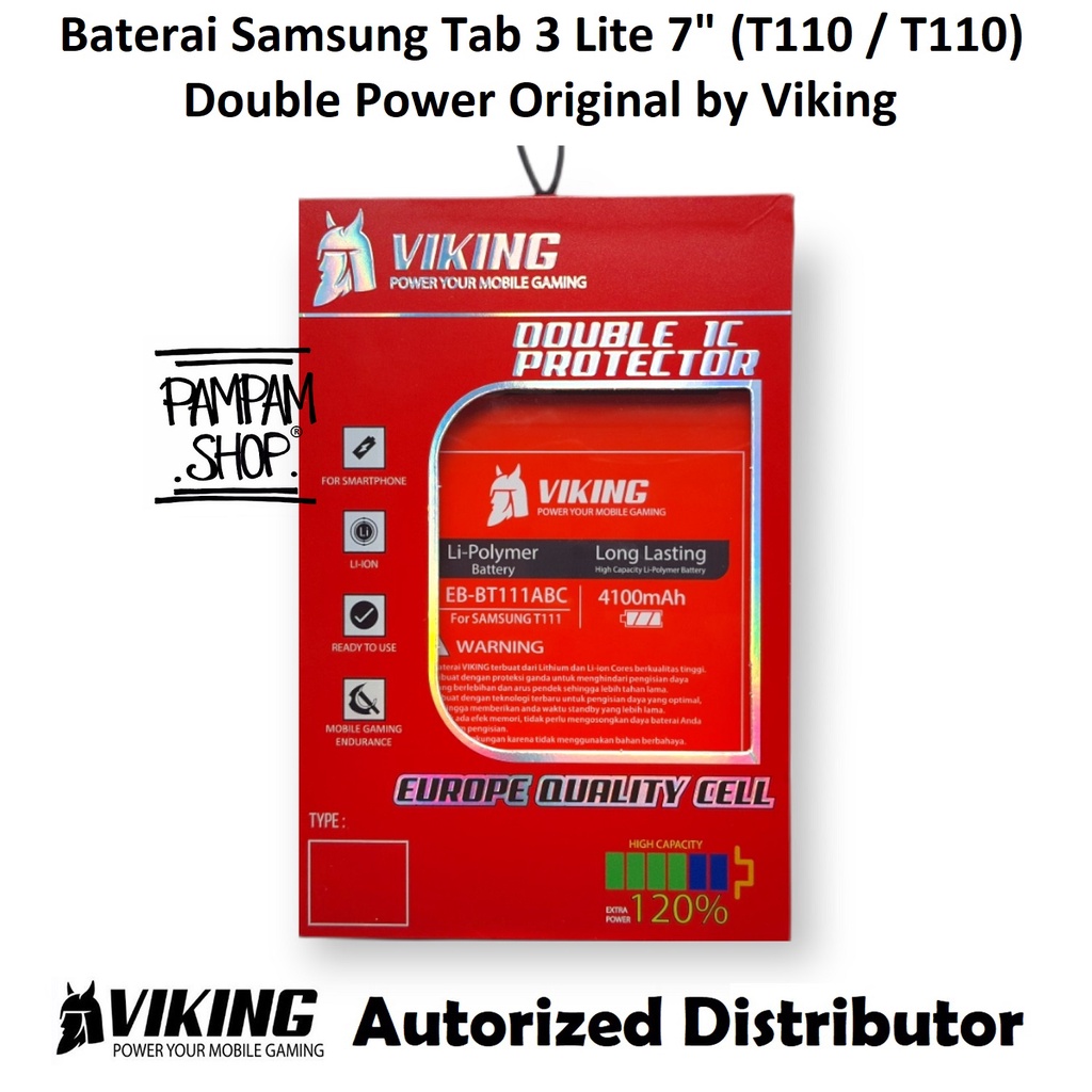 Baterai VIKING Double Power Original Samsung Galaxy Tablet Tab 3 Lite T110 T111 7&quot; Inch Batre Ori