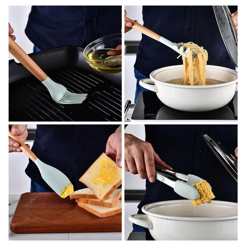 Silicone Utensil Set 11 Pcs Peralatan Dapur Alat Masak Silikon Baking Sutil Spatula Set Silikon-5
