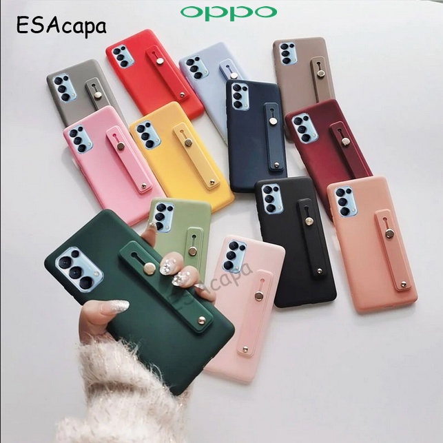 Cute Candy Color Silicone Wrist Strap Soft Phone Case for Oppo Reno 5 Macaron List Camera Protect St