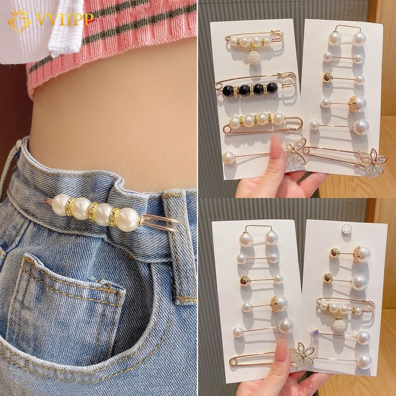 Korea Mewah Mutiara Bros Pin Mode Pinggang Tetap Adjuster Klip Wanita Perhiasan Aksesoris
