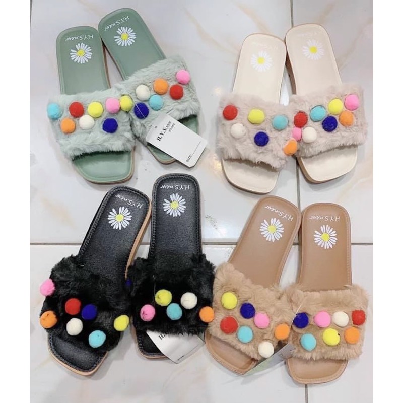 SANDAL BULU POM POM/SANDAL JELLY IMPORT POM POM BULU H.Y.s