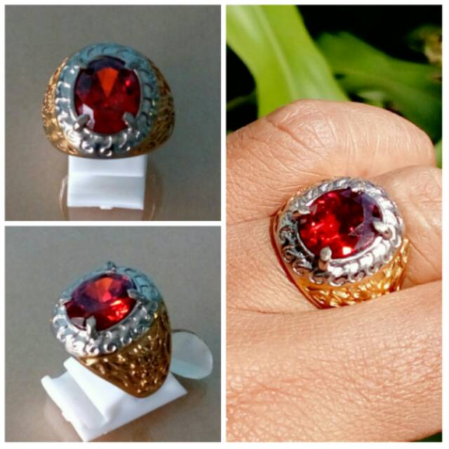 Cincin permata garnet model cuting mewah