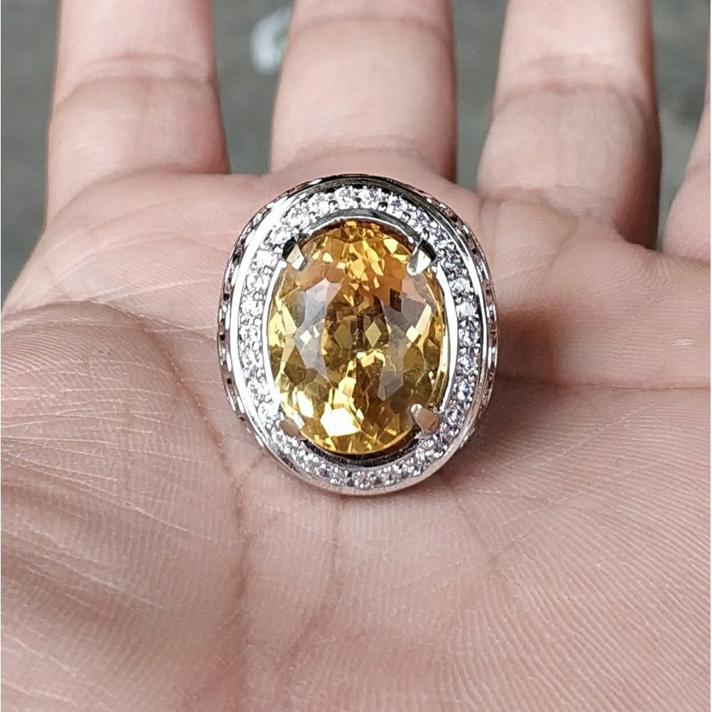 CINCIN BATU AKIK PERMATA NATURAL GOLD CITRINE QUARTZ SUPER GLAMOUR FREE MEMO LAB