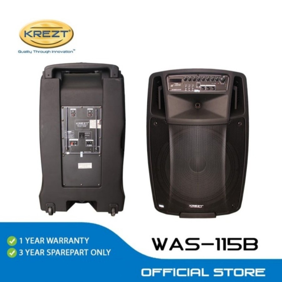 Portable Wireless Speaker Aktif 15 Inch KREZT WAS 115B ( 2 Mic ) Original