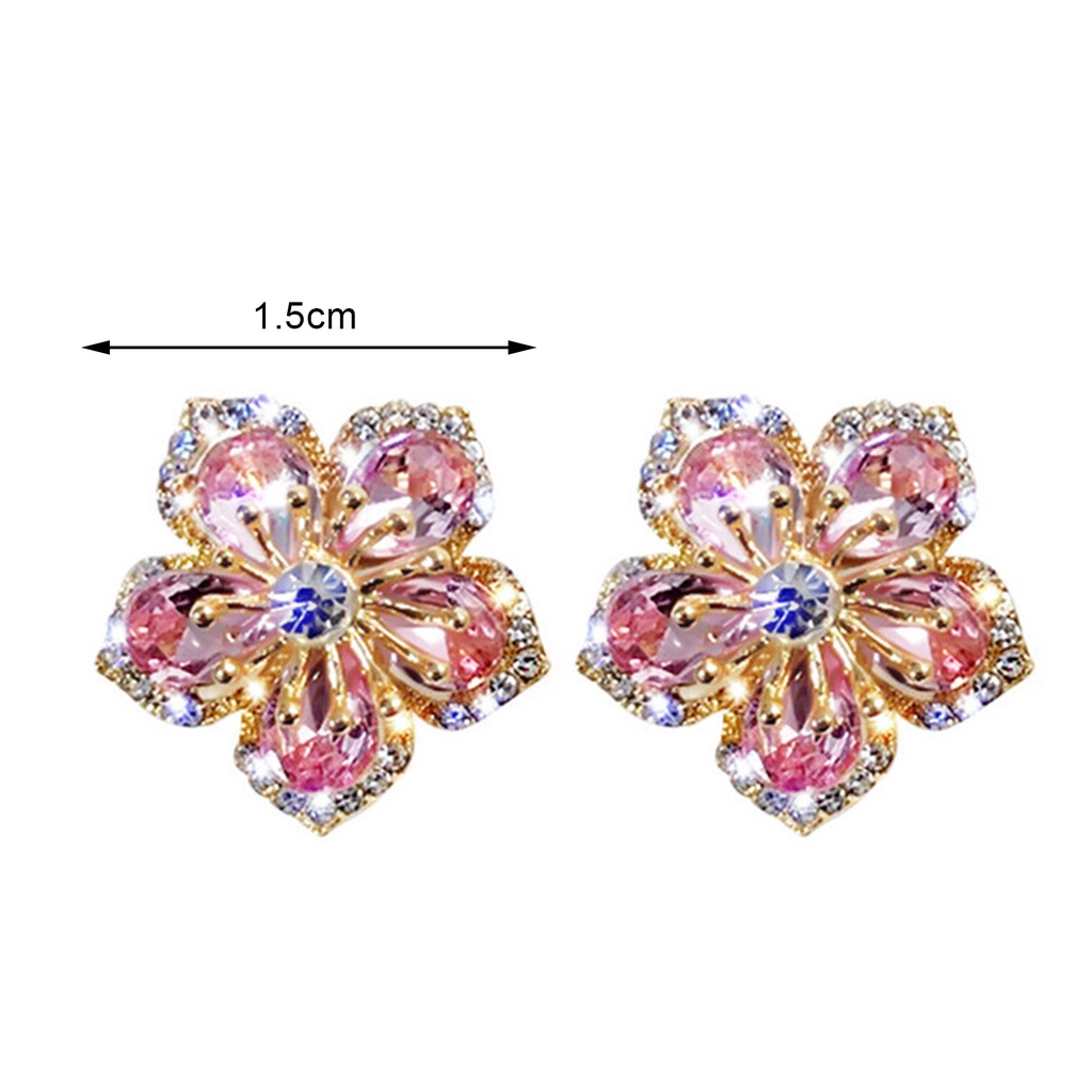Hu Hu Hu Hu Hu Alat Bantu Pasang Kacamata♡ 1 Pasang Anting Stud Desain Bunga Glitter Bahan Alloy Tahan Lama Untuk Wanita