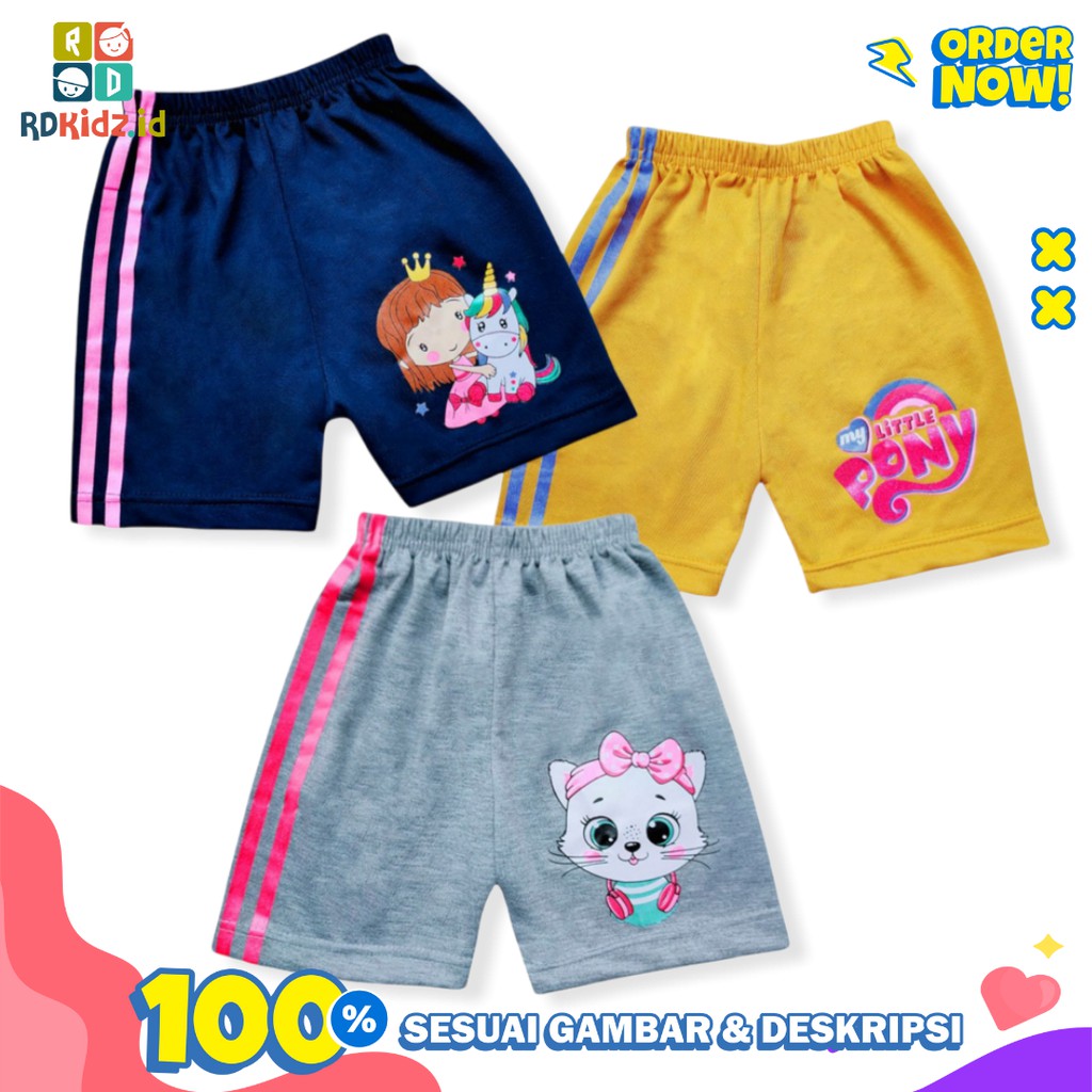 Rdkidzid Celana Pendek Anak Perempuan / Celana Santai Anak Perempuan / Hotpant Anak Perempuan Motif Pony, Kitty, Princess