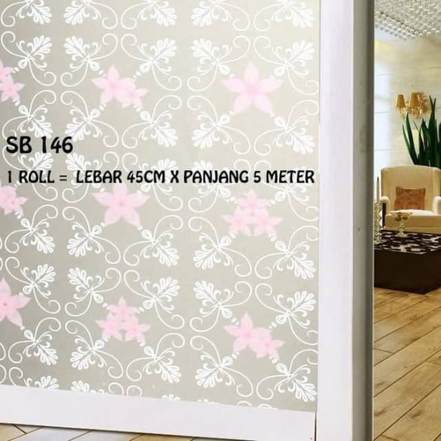 Sticker kaca sunblast kode SK146 bunga pink batik