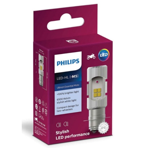 Lampu depan motor LED PHILIPS M5 lampu LED 2sisi Arus DC -Philips