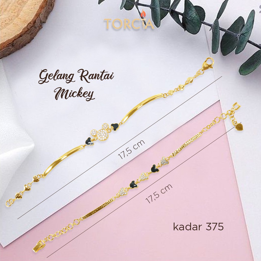 Gelang Rantai Emas Asli Mickey Kadar 375 Torcia