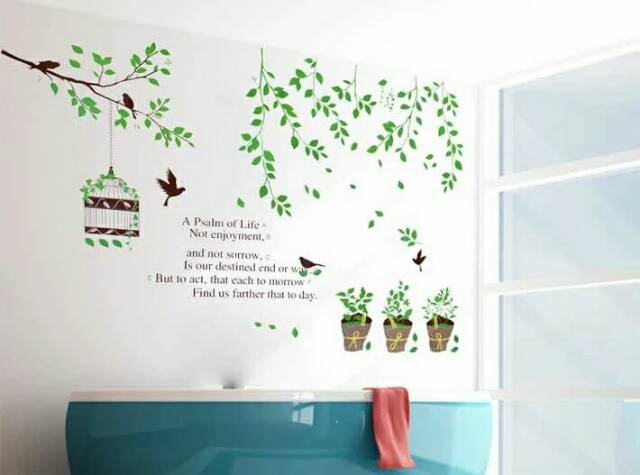 RELIZA WALLSTICKER RANTING RENDA RUMBAI HIJAU SANGKAR CAGE BIRD POT STIKER DINDING AY9035