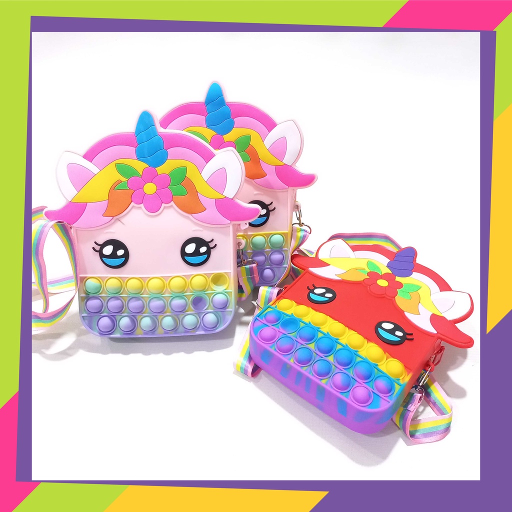 1677D1 / Tas slempang anak sling bag pop it Hp / Dompet pop it Rainbow Unicorn &amp; Melody