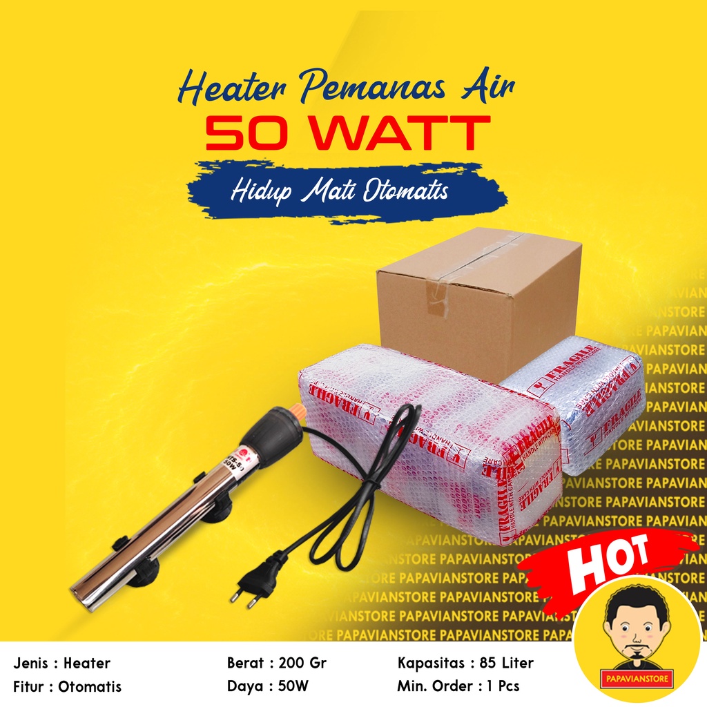 Heater Pemanas Air Kolam Aquarium Akuarium Karantina Ikan Hias Koi Otomatis On Off 50 100 Rendah Daya Low Watt 120 LPM Liter Per Menit Bahan Besi Stenlis Stainless Steel 304 Anti Karat Kualitas Grade A Tahan Lama Hitungan Tahun P026