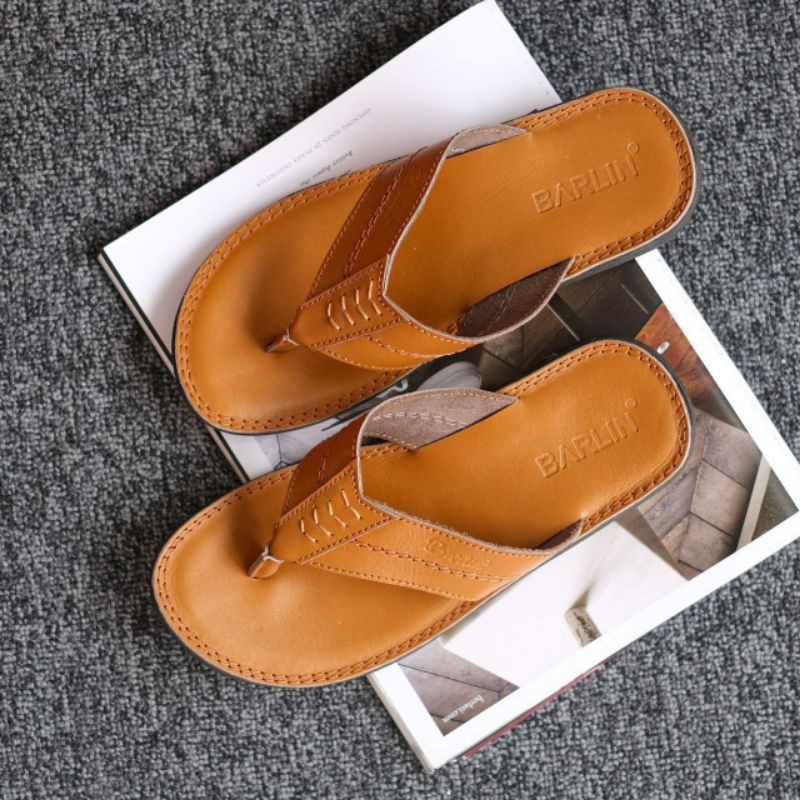 100% ASLI KULIT WOLF x ASTA - Sandal Casual Japit Pria Sendal Jepit Cowok Kulit Asli Full Leather