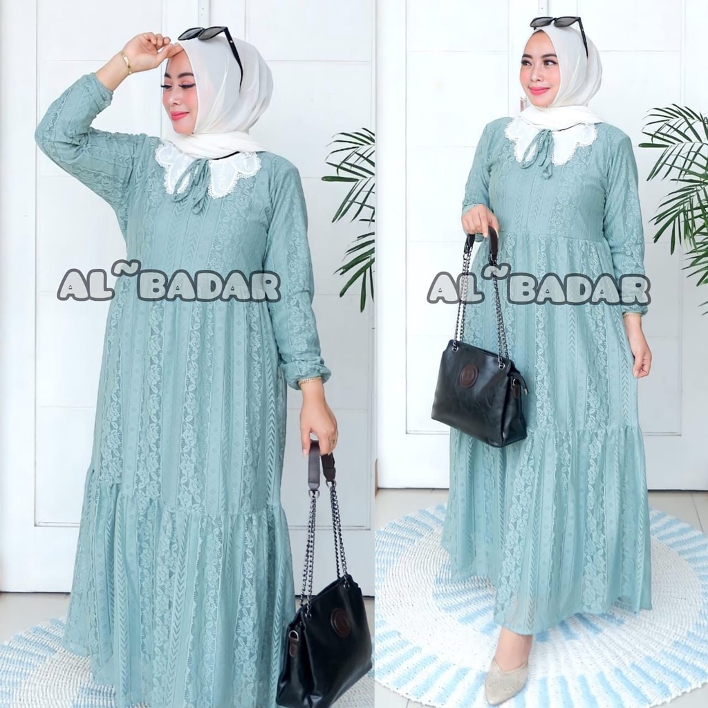 [ BISA COD ] GAMIS BRUKAT PREMIUM MIX KERAH RENDA,GAMIS BRUKATPREMIUM MIX KERAH RENDA MODEL TERBARU BY AL BADAR