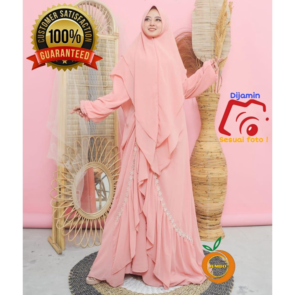 ORANGE.F Gamis Syari Jumbo LD 120 Maxi Dress Fashion Muslim Ceruty Babydoll Polos Pesta Kondangan SOANA XXXL 4L Terbaru