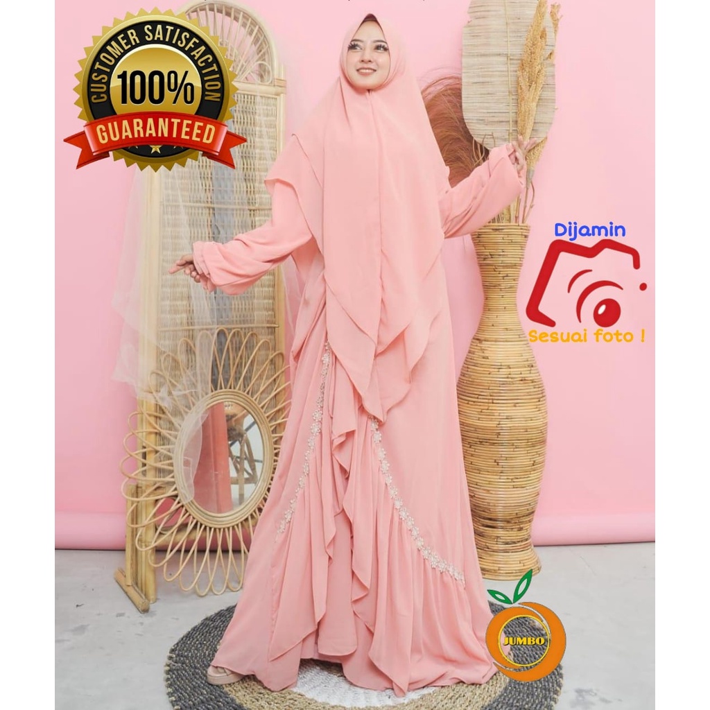 ORANGE.F Gamis Syari Jumbo LD 120 Maxi Dress Fashion Muslim Ceruty Babydoll Polos Pesta Kondangan SO