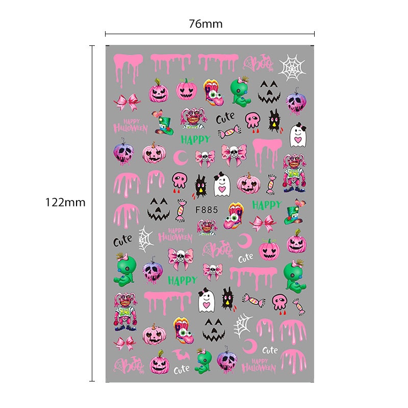 Stiker Kuku Motif Kartun Halloween 3D Untuk Dekorasi Nail Art