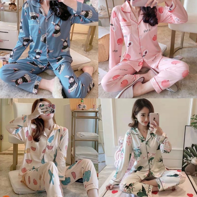 Ready Stock Baju Tidur Piyama Set Lengan Panjang Celana Panjang / Piyama Import / Premium Quality / Baju Tidur Import / Baju Tidur Murah / Piyama Set / Baju Tidur Set