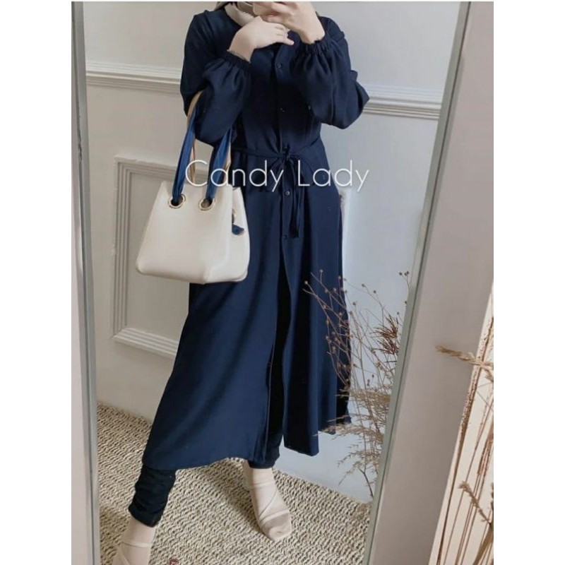 TUNIK FINA HITAM /* BAJU TUNIK WANITA / SALA FULL KANCING TALI MOSCREPE PREMIUM