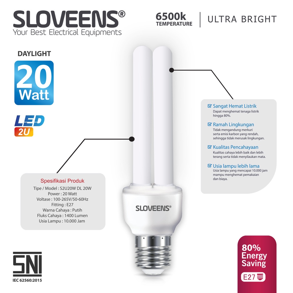 [COD] BOHLAM LAMPU HEMAT ENERGI LED 2 JARI MERK SLOVEENS ORIGINAL BER SNI RESMI ! 20 WATT PROMO - LAGI MURAH FREE ONGKIR