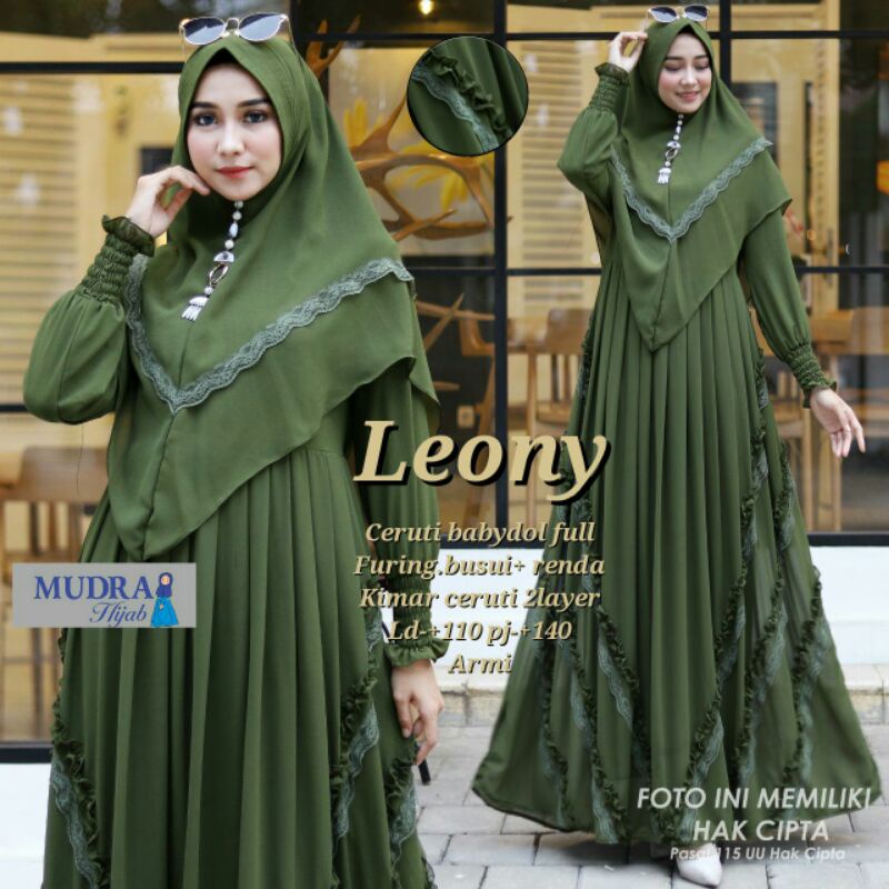 Gamis Leony by mudra hijab, gamis free Khimar bahan ceruty babydoll