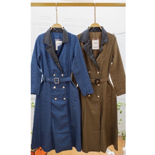 LONG OUTER KOREA IMPORT PREMIUM // DRESS IMPORT PREMIUM // DRESS KOREA // DRESS KULIT SINTETIS MIX TWEED // DRESS TWEED // KEMEJA TWEED IMPORT PREMIUM // LONG DRESS BELT