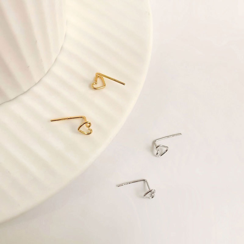 Anting Logam Bergaya Sederhana Berongga Berbentuk Hati