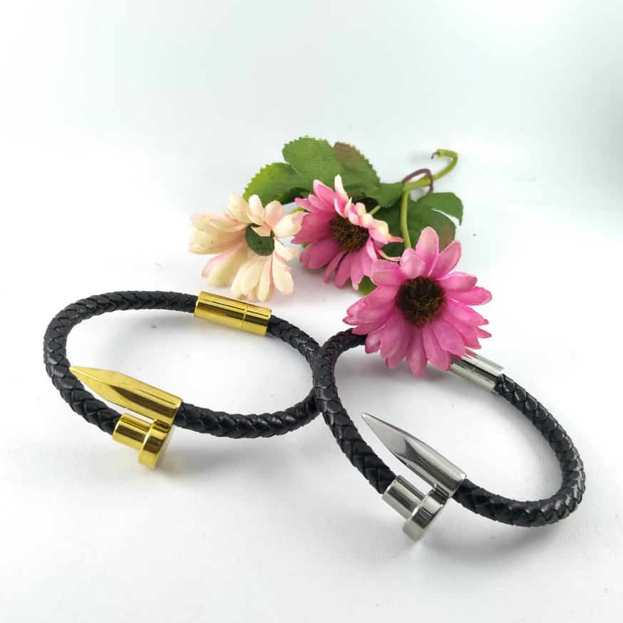 Gelang cowok paku cartier titanium gelang kulit asli high quality genuine leather GK00001