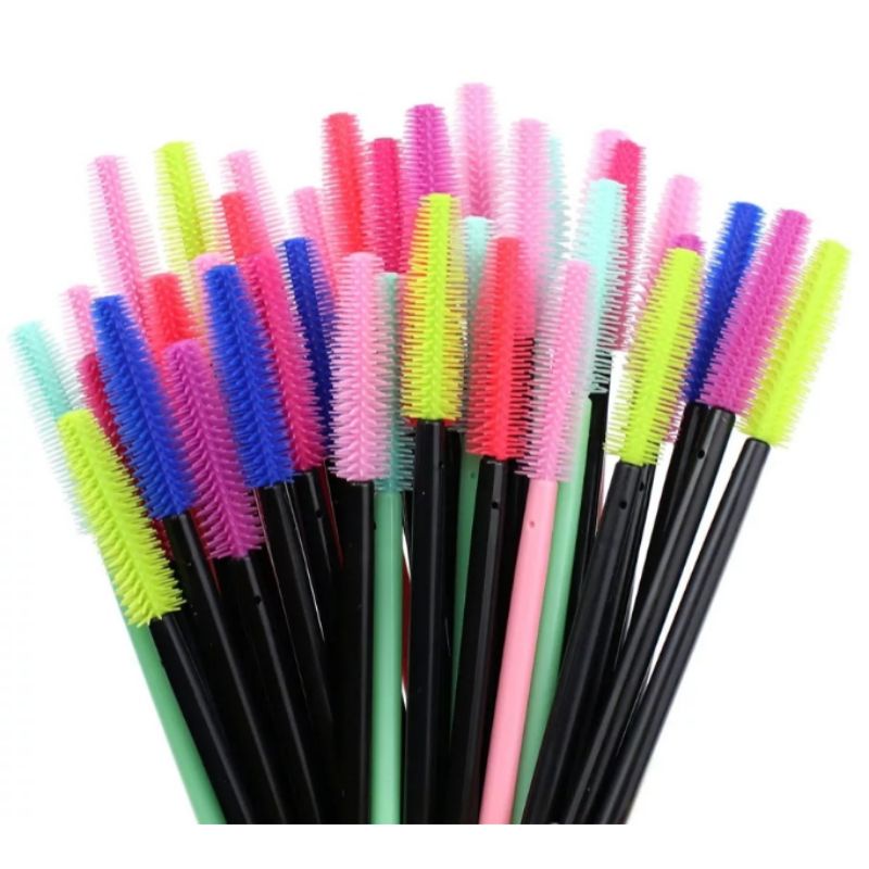 Mascara Wand BRUSH SILICONE 1Pack Isi 50pcs Sisir Bulu Mata Spoolie Karet Eyelash Extension Brush