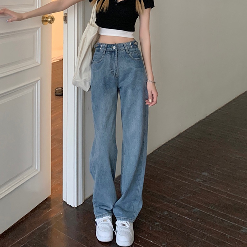 Warna Biru Highwaist Loose Kasual Celana Jeans Panjang Wanita (realpict)