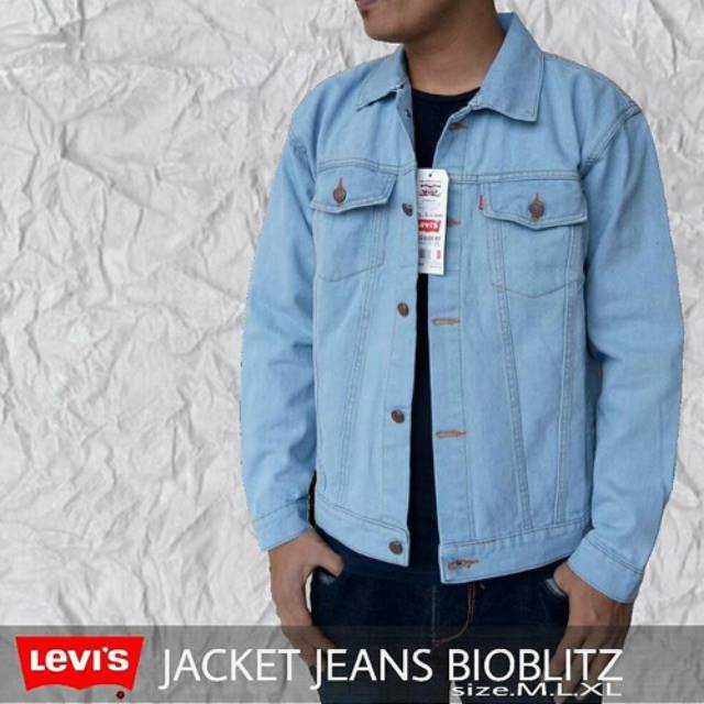Jaket Jeans Bioblitz (Biru Muda) Pria Tebal / Terlaris Reguler Kualitas Impor Material Tebal