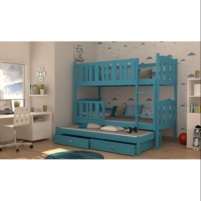 tempat tidur anak tempat tidur tingkat anak bed anak tingkat ranjang tingkat murah blue 3 bed