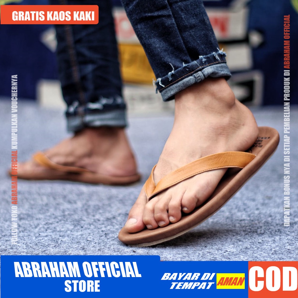 ABRHM x WALLET Sandal Jepit Pria Sandal Pria Sendal Cowok Kulit Asli Sandal Cowo Keren Kekinian Ori